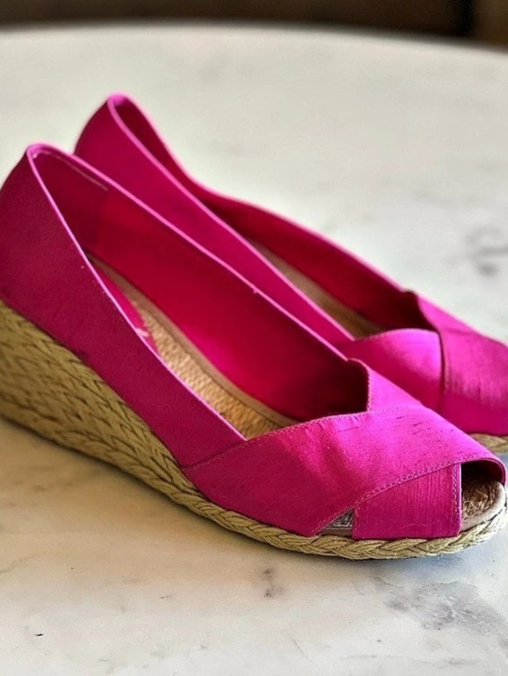 LAUREN Ralph Lauren Cecilia Shantung Silk Espadrille Wedge Pink US 8.5B